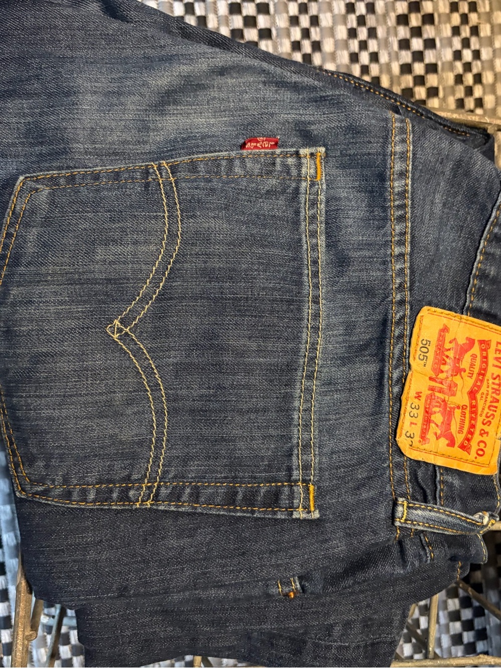 Levi's Dark Blue Slim Straight Jeans with Yellow Stitching and Red Tab